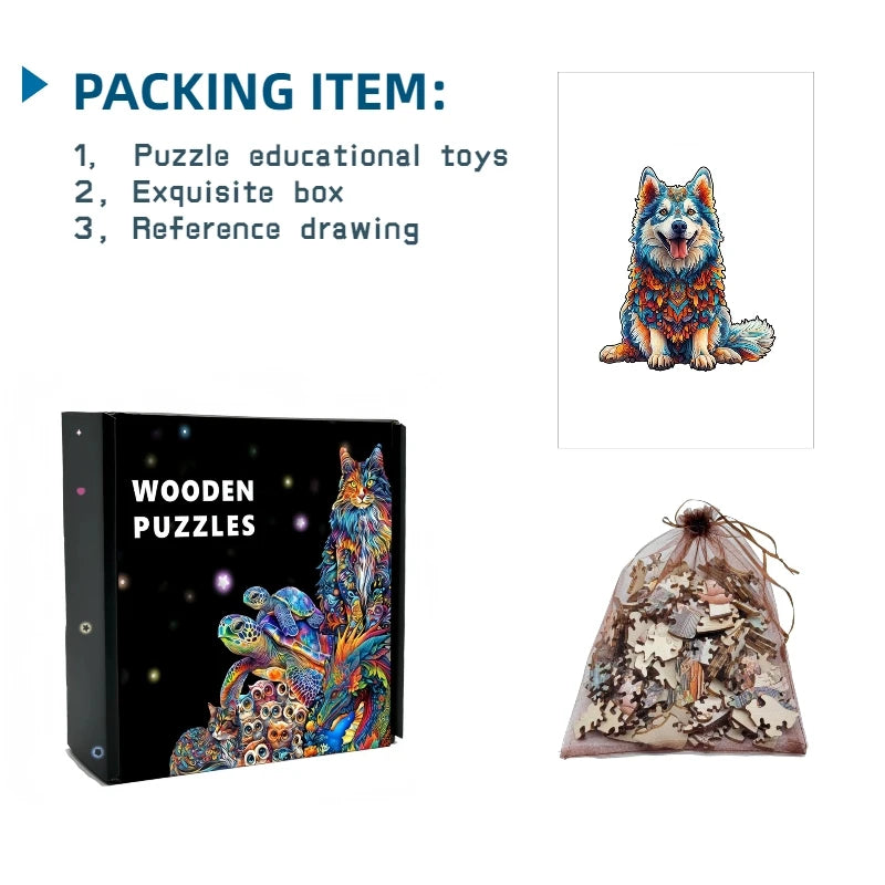Jigsaw Puzzle Mysterious Animal Puzzles Dog Puzzles Gift for Adult Kids Educational Fabulous Gift Interactive Games Wooden Toys