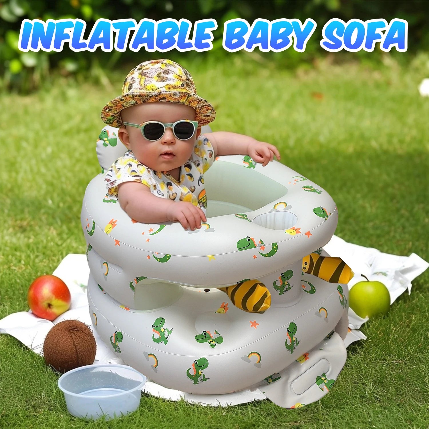New Inflatable Baby Seat with Full Enclosure Comfortable PVC Sit Me Up Baby Chair Built in Air Pump Blow Up Sitting Sofa