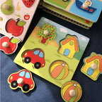Baby Wooden Puzzles Montessori Toys 1 2 3 Years Toddler Toys Hand Grab Board Alphabet Number Cognition Learning Educational Toys