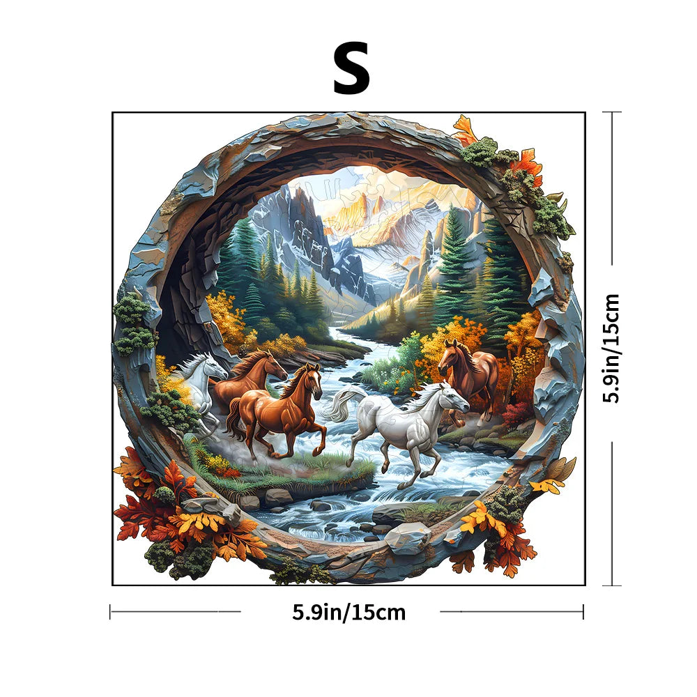 Forest and Horse Wooden Puzzles, Exquisite Paper Box Packaging, Shaped Puzzle Toys, Unique Adult Stress Relief Gifts, Irregular